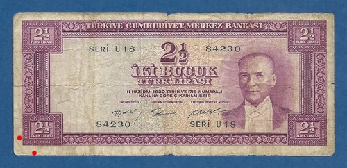 TURQUIA // TURKEY -- 2 1/2 LIRA L.1930 ( 3.1.1955 ) -- BC- // F- -- PICK 151a . - Bild 2 von 3