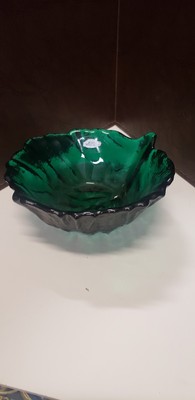 Art Glass Blenko Small Emerald Green Cabbage Leaf Bowl Sticker