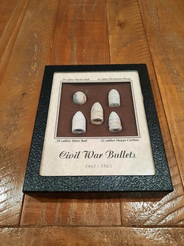 Five Civil War Bullets in Matted Display Case - Battlefields Of The Civil War.