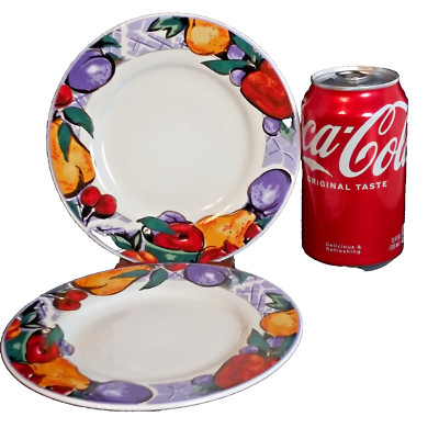 Set of 2 Gibson Housewares Cornucopia Fruit Print 6.5'' Bread Plates Saucers EUC