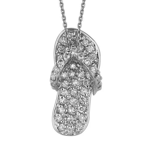 0.50 CT Natural Diamond Flip Flop Necklace Pendant 14K White Gold 18 chain