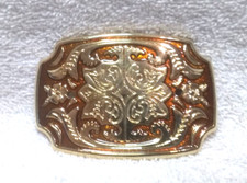 Gold Orange Engraved Flower Western W/Stone Holes Buckle Great Vintage Condition