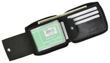 Black Men's Genuine Leather Bifold Wallet ID Card Photo Insert Zip Around 