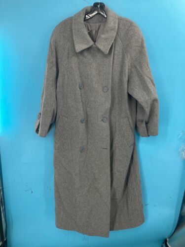 Fleurrette Of California 100% Wool Grey Double-Breasted Trench Coat With Satin L
