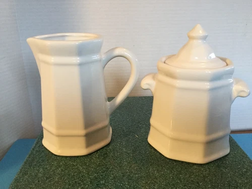 3 PC PFALTGRAFF SUGAR BOWL LID & CREAMER WHITE HERITAGE MADE IN USA