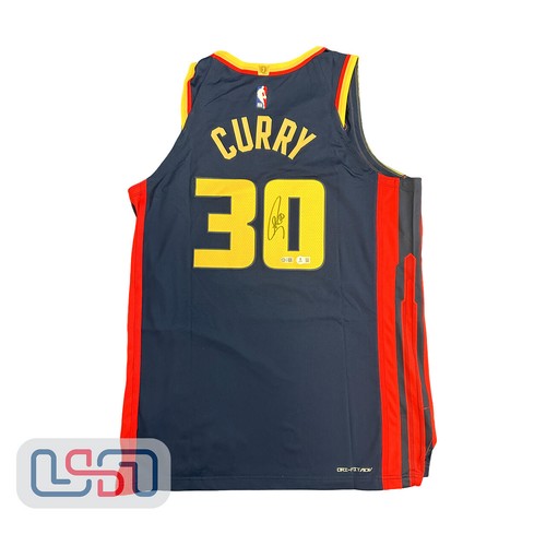 Stephen Curry Warriors Signed Nike Navy City Authentic Jersey USA SM BAS