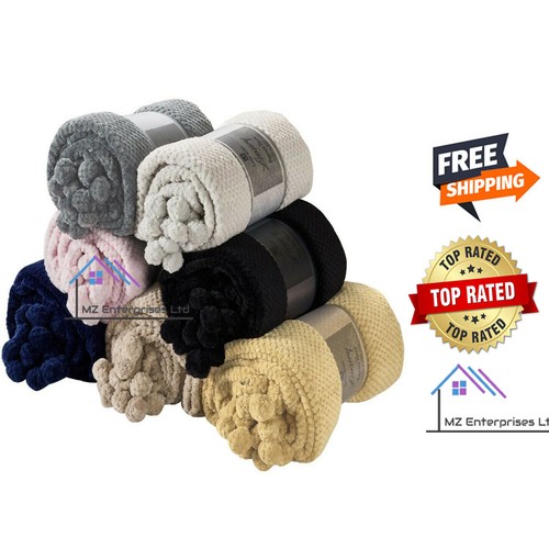 New Popcorn Pom Pom Waffle Throw Fleece Soft Warm Blanket Sofa Bed Chair King UK - 第 1/21 張圖片