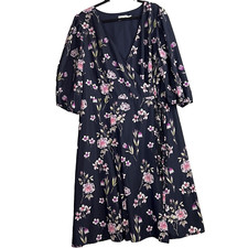 Eliza J Women Dress  Size 22W Faux Wrap V-neck Blue/Pink Floral Print Fairy