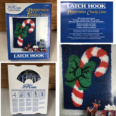 J&P Coats Latch Hook Kit NIP Peppermint Candy Cane Christmas NEW