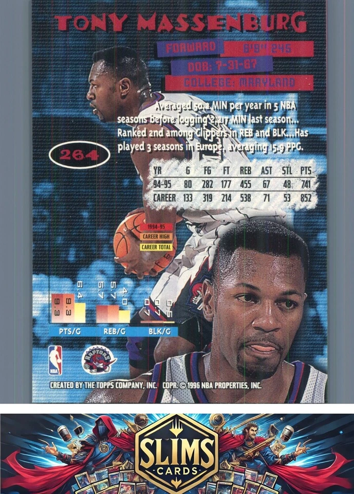 1995-96 Stadium Club Toronto Raptors Tony Massenburg #264 - Image 2 of 2