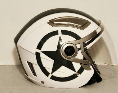New TCMT Jet Cafe Racer Helmet, Sz M, Very minor defect in Slvr Paint, Wht/Blue