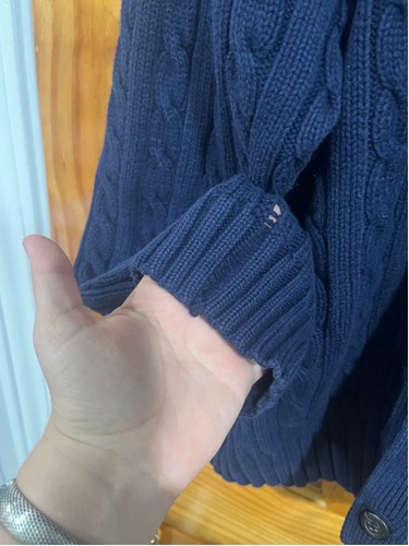 Vintage Men’s Polo Ralph Lauren Classic Cable Knit Sweater Navy Button Cardigan - Picture 5 of 9