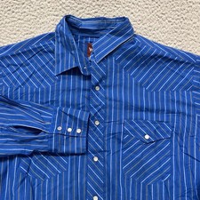 Wrangler Shirt Mens L Blue Striped Pearl Snap Western Cowboy Rodeo Rockabilly