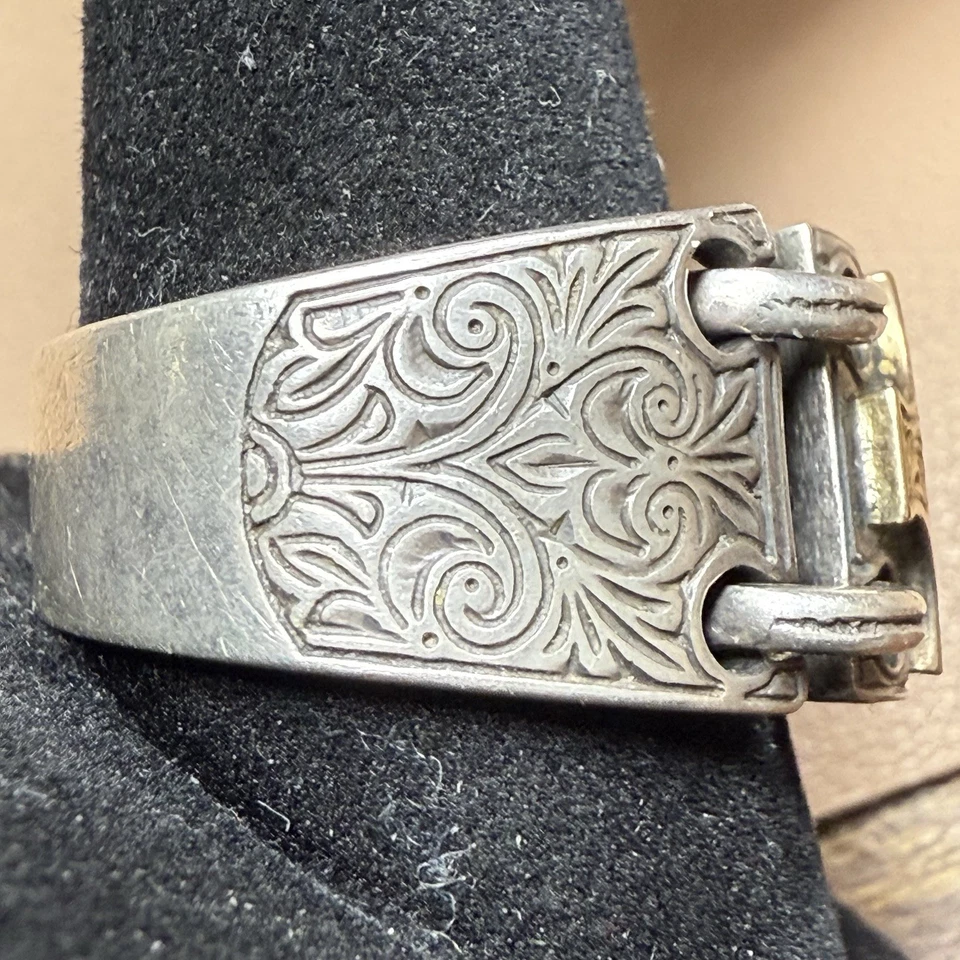 Konstantino Maltese Cross Chain-Loop Sterling Silver Ring w/ 18K Gold Sz 12 - Image 3 of 4