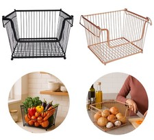Stackable Wire Storage Baskets Shelves Rack Kitchen Fruit & Vegetable Organiser