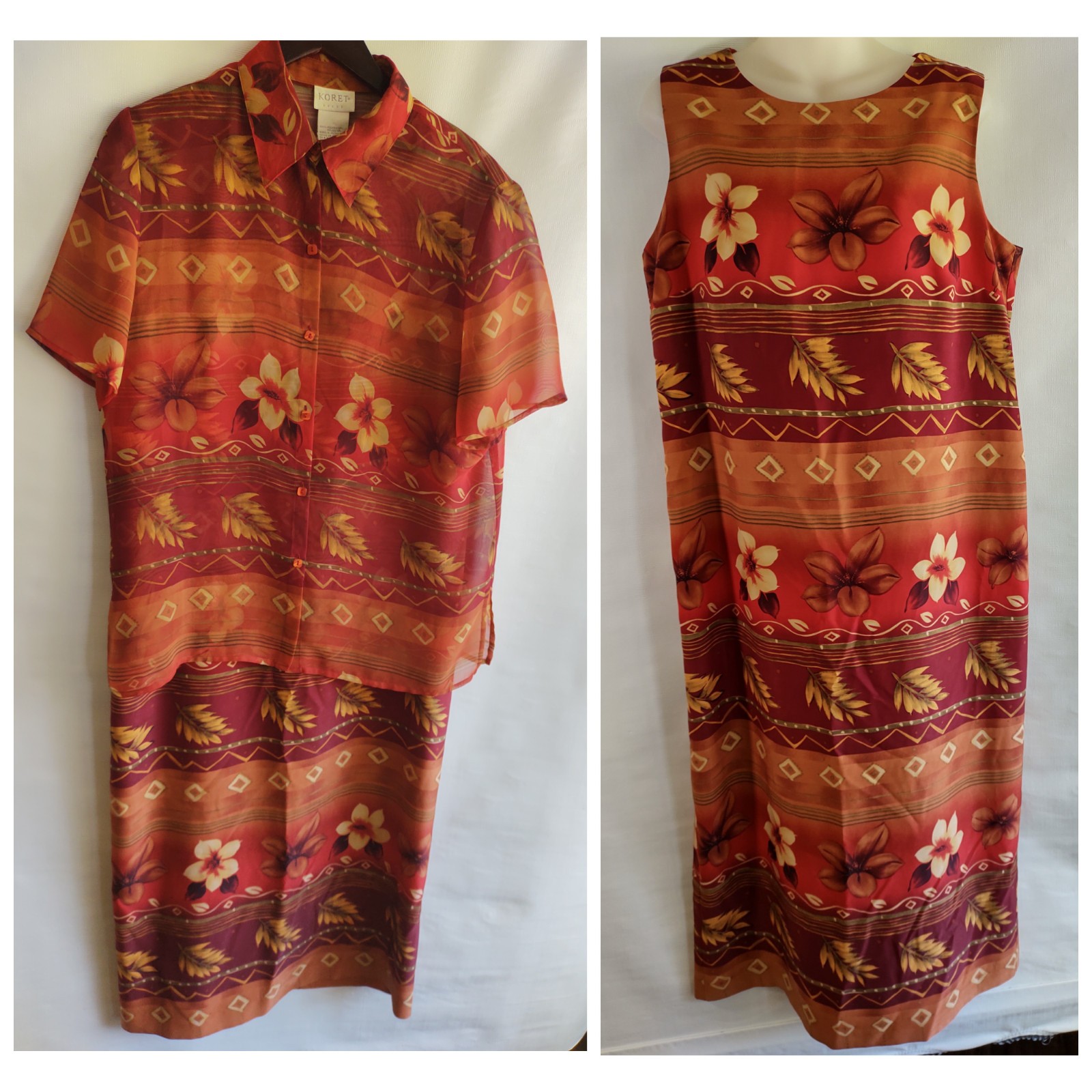 Juego de 2 vestidos Koret ~ Hawaiano ~ Isla ~ Tropical ~ Top transparente SS ~ Vestido forrado ~ Talla 12