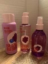 Pink Super Berry Victoria  s Secret Three-Piece New Body Wash Oil Fragrance Mist