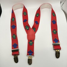 VTG 24 Baby Boy Toddler Suspenders Clips Red Airplanes Primary 90 s