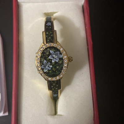 Andre Mouche Perk A Boo Watch Floral Black Flower With Box And