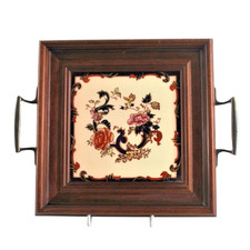 Masons Ironstone Tile Tray Wood Frame Blue Mandalay Handles