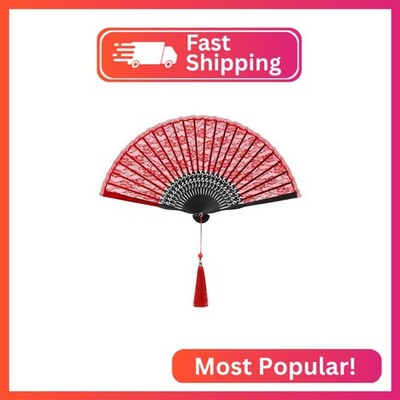 BABEYOND Lace Folding Handheld Fan Embroidered Bridal Hand Fan with Bamboo Stave