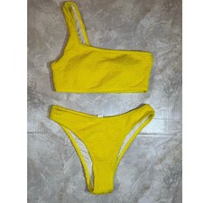 Bright Yellow Crinkle Bikini Set   Size S  Retro-Textured Swimwear