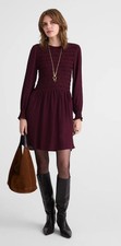 Madewell Long-Sleeve Smocked Mini Dress Dark Pomegranate Size XXS NWT NY307