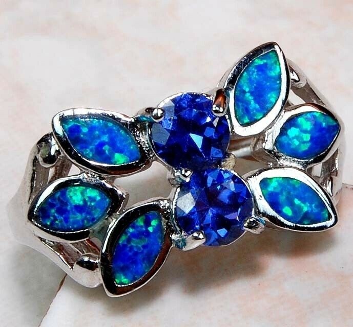 Australian Opal Inlay 925 Solid Sterling Silver Ring Sz 6 GA4-6