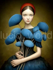 Surreal Fantasy Portrait Digital Ai Art Young Girl Blue Mushrooms Download File