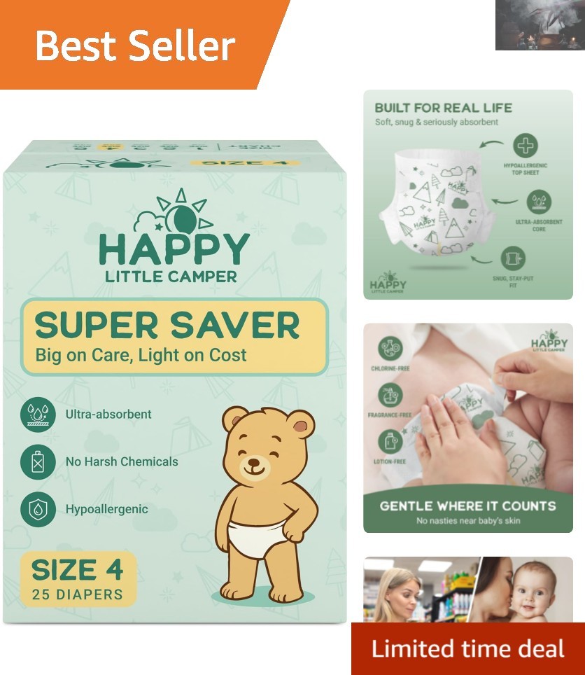 Hypoallergenic Disposable Baby Diapers, 25 Count, Size 4 for Sensitive Skin