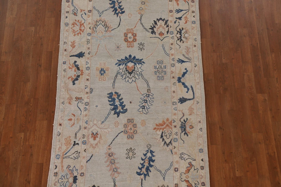 Vegetable Dye Transitional Oushak Turkish Runner Rug 4x9 Ft Handmade Wool Carpet - Image 4 of 4