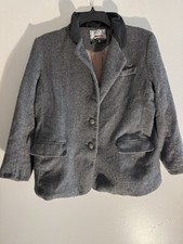 Vintage Avoca Made Ireland Wool Tweed Blazer XL Gray Herringbone Velvet Collar