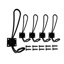 Wire Coat Hooks Black, 5 Pack Rustic Wall Heavy Duty Double Prong Black