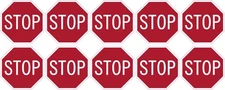 Stop Sign Stickers | 10 Vinyl Decals | 1.5" octagon shape | outdoor durable