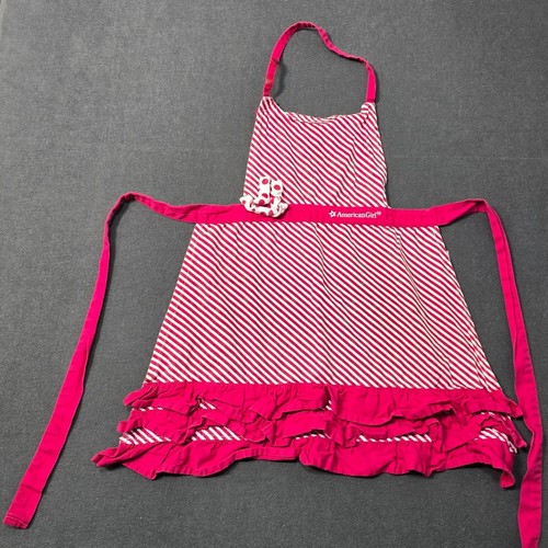 American Girl Doll Apron Red White Stripe Ruffle Waist Ties