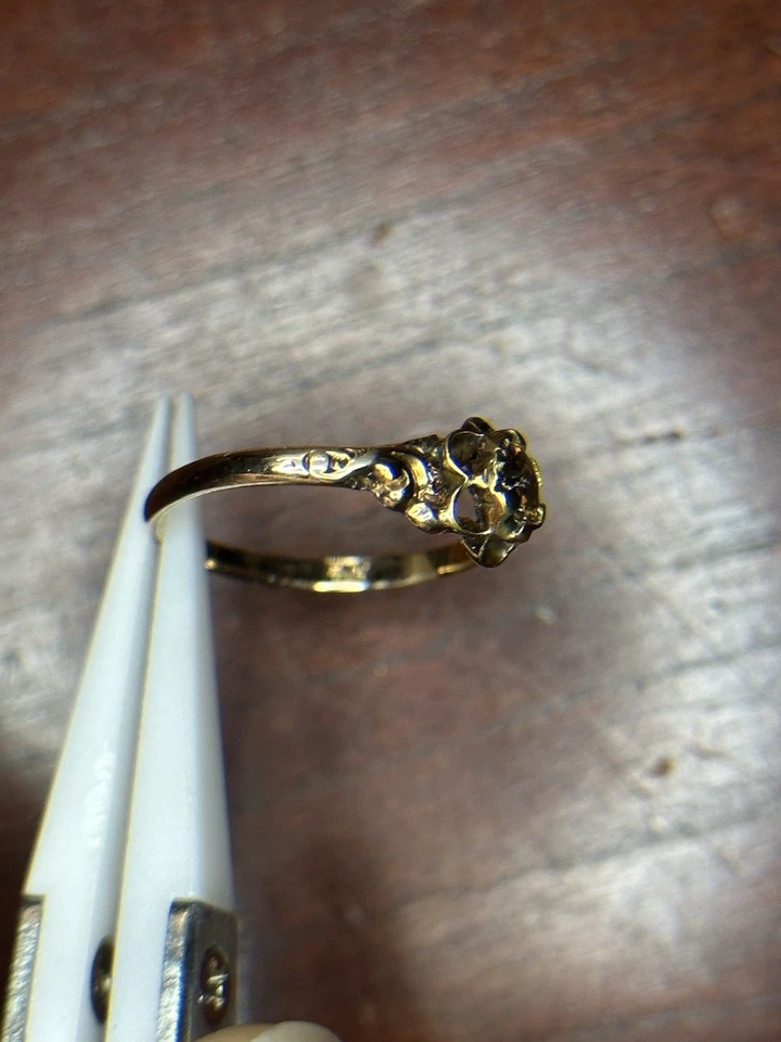 Anillo solitario vintage 14k Buttercup floral Belcher talla 6 con andalucía de 4 mm Foto 3 de 4