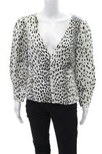 Reformation Womens Linen Printed V-neck Long Sleeve Blouse Top White Size 12