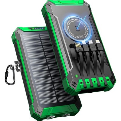Solar Power Bank 26800mAh, Wireless, 4-in-1 Kabel, 15W Quick Charge, Outdoor