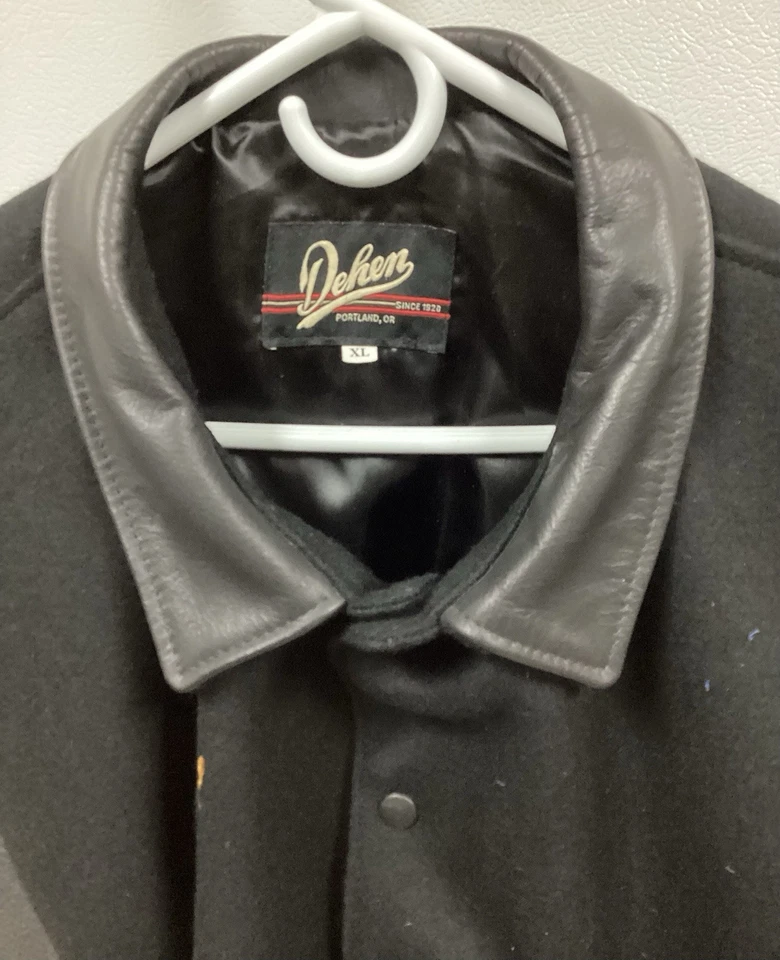 Vintage Dehen Varsity Jacket - XL (Wool & Leather, Black, Embroidered Name AL) - Image 2 of 4