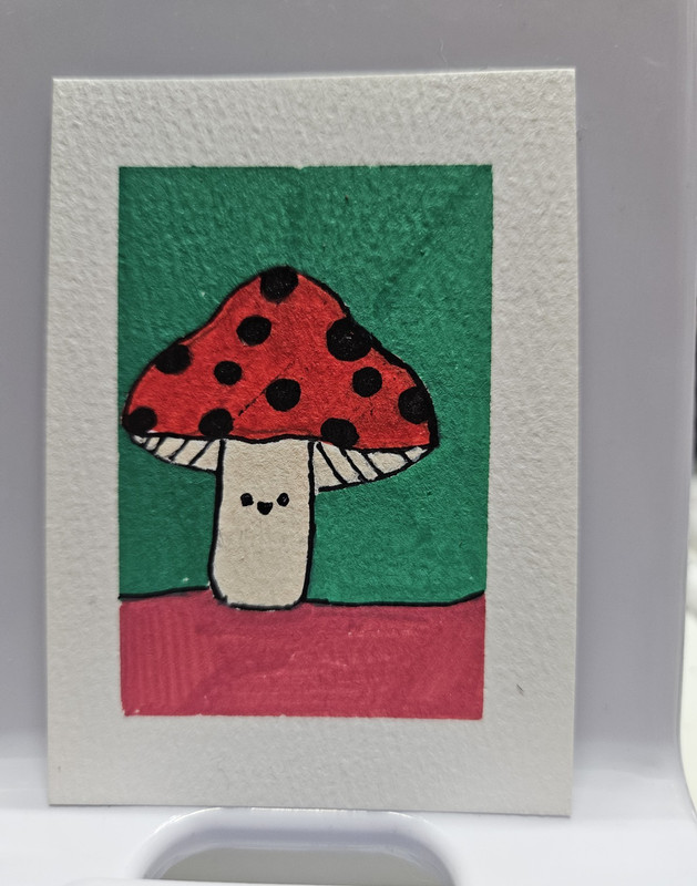 ACEO Cards Ladybug Mushroom Artist Cards Acrylic Paint