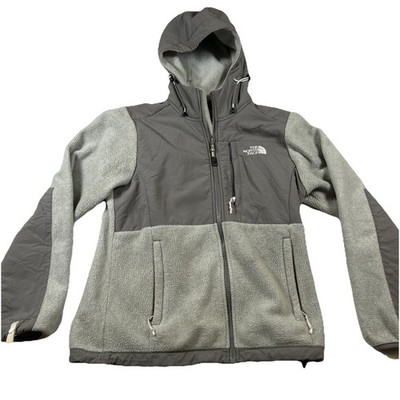 The North Face Hooded Denali Jacket Womens Small White &  Gray Polartec Full Zip