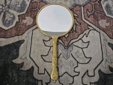 Vintage Handheld 2 Sided Vanity Mirror Gold Tone Ornate Hollywood Regency