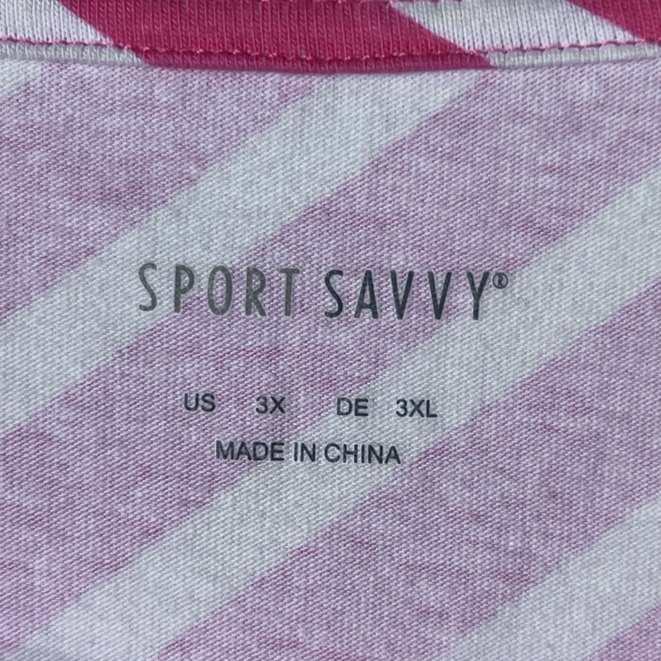 Camiseta deportiva inteligente para mujer 3X rosa a rayas geométricas manga corta cuello redondo Foto 3 de 4