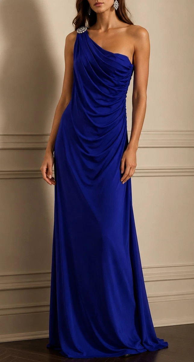 ralph lauren navy blue one shoulder dress Lauren by Ralph Lauren Women's Georgette One-Shoulder Dress