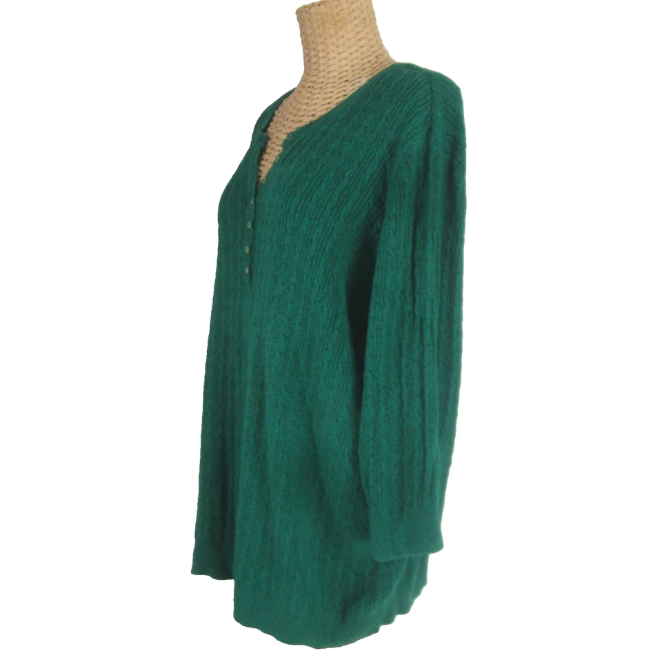Suéter Henley tejido con cable de algodón verde jaspeado Karen Scott para mujer Plus 3X Foto 2 de 4