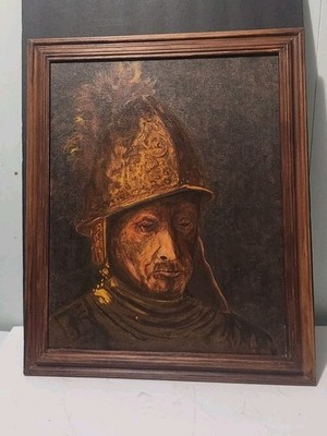 Vintage  Original  Painting The Man with Golden Helmet after Rembrandt