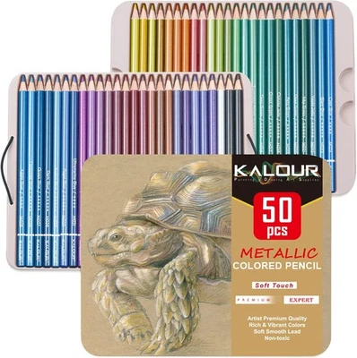 KALOUR Pro Metallic-Bunt-Stifte 50 Farben Set, Mal-Set, lebendige Farben, Kunst