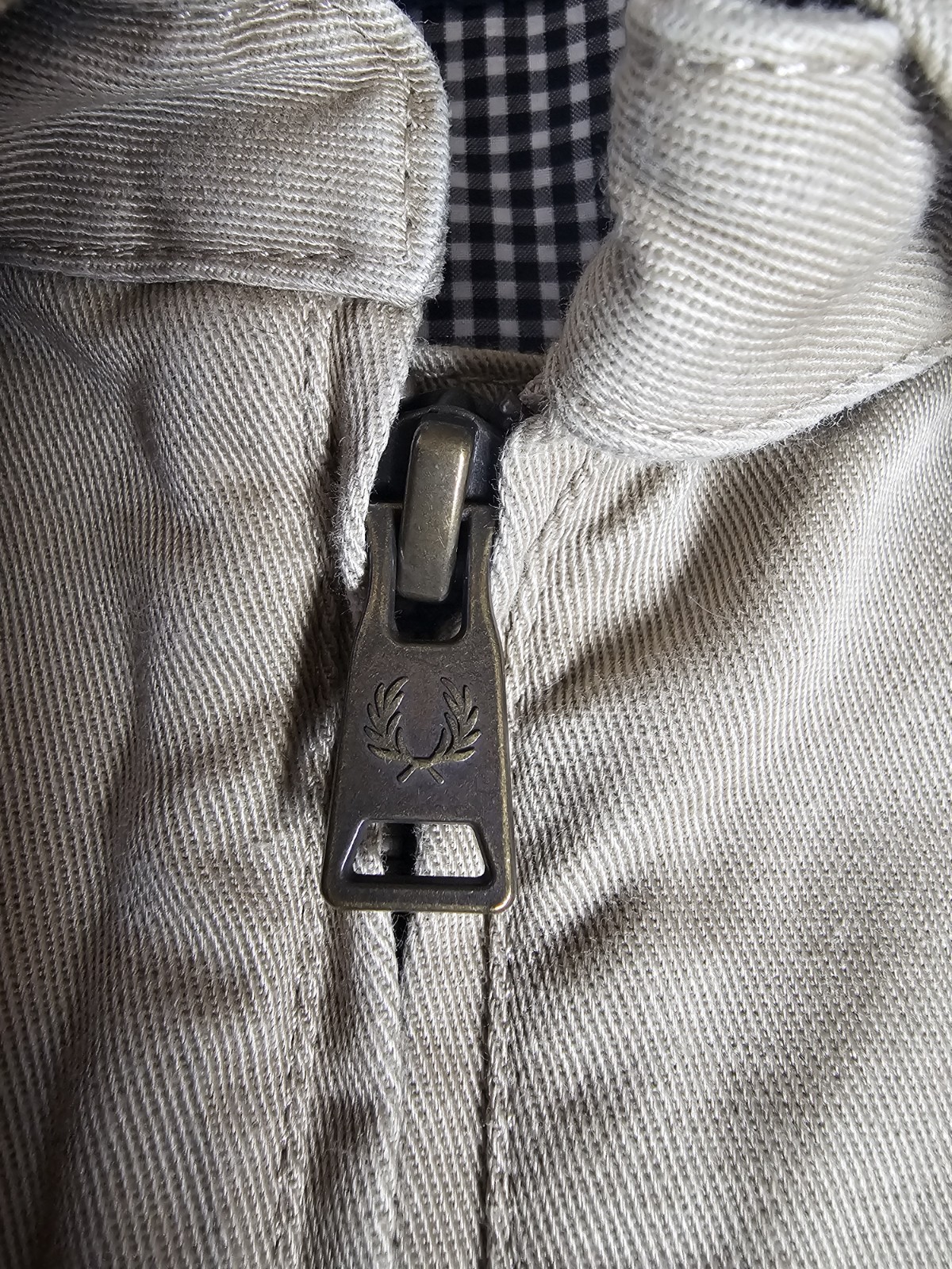 Fred Perry Mens Harrington Jacket Size Medium Beige Tan Laurel Wreath Gingham image 3