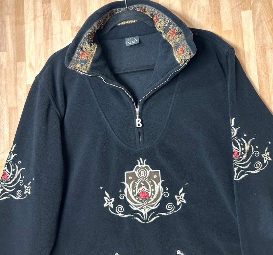 Pullover de esquí Bogner EE. UU. bordado polar media cremallera negro para mujer talla grande 14 Foto 2 de 4