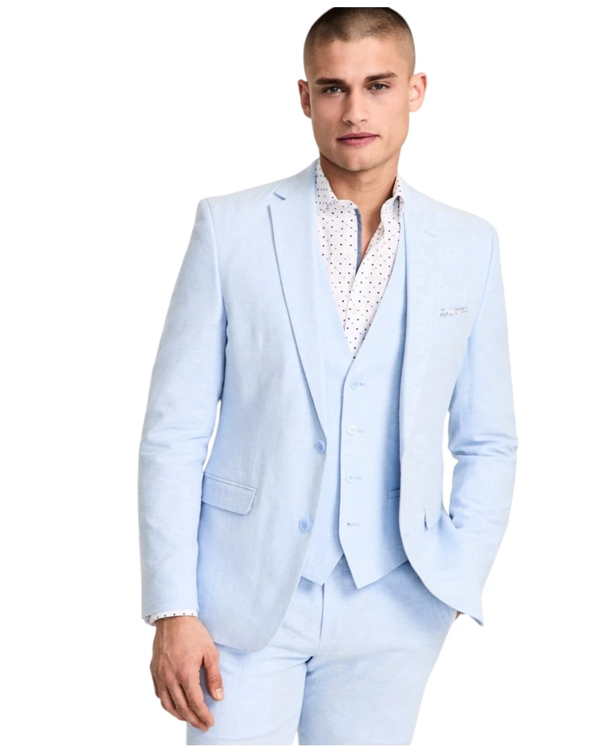 Bar Iii Mens Slim fit Linen Suit Jacket Blazer 36 S Powder Blue Solid